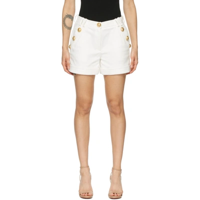 Shop Balmain White Cotton Low-rise Shorts In 0fa White
