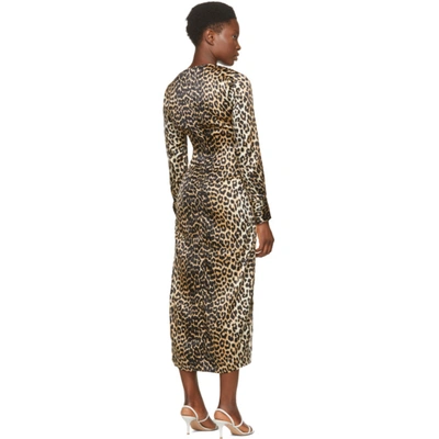 Shop Ganni Black & Brown Silk Dress In 943 Leopard