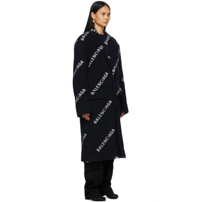 Balenciaga Womens Navy Logo-print Cashmere And Silk-blend Coat 6 Blue ModeSens