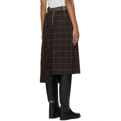 Shop Sacai Brown Wool Windowpane Skirt In 601 Brown