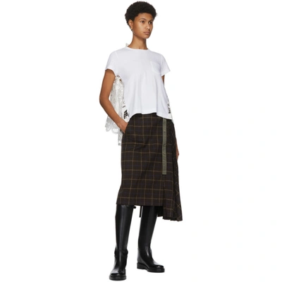 Shop Sacai Brown Wool Windowpane Skirt In 601 Brown