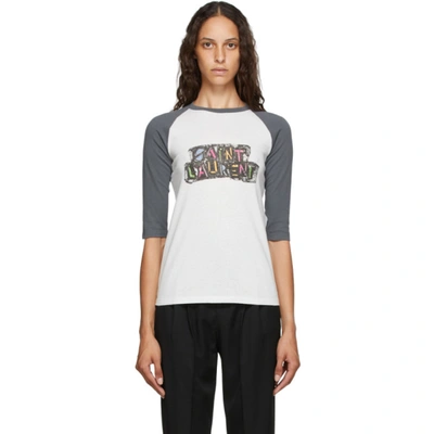 Shop Saint Laurent Off-white Logo Baseball T-shirt In 9583 Black