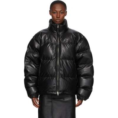 Shop Vetements Black Down Leather Puffed Jacket In Black Fill: 90% Down, 10% Feathers.