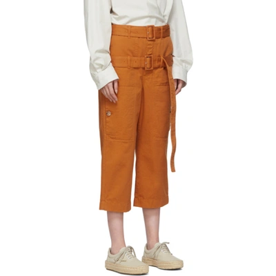 Shop Lanvin Orange Double-belt Cropped Trousers In 671 Terraco