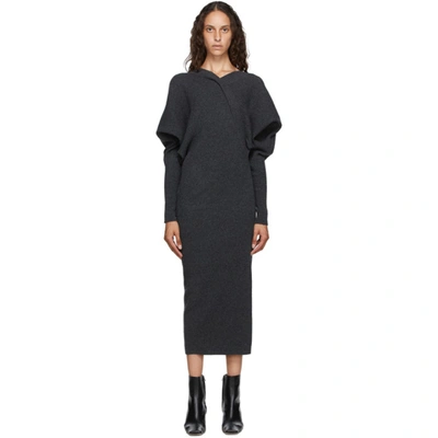 Shop Lvir Grey Asymmetric Long Dress In Charcoal