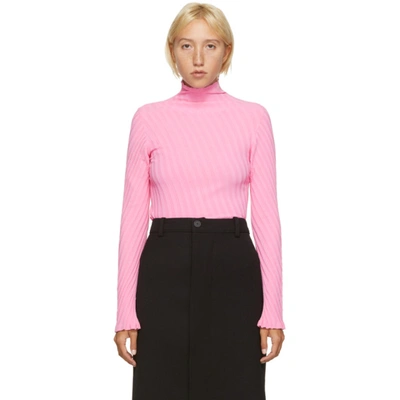 Shop Balenciaga Pink Pleated Turtleneck In 5905 Lt Pin