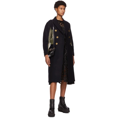 Shop Sacai Navy Wool & Nylon Coat In 201 Navy