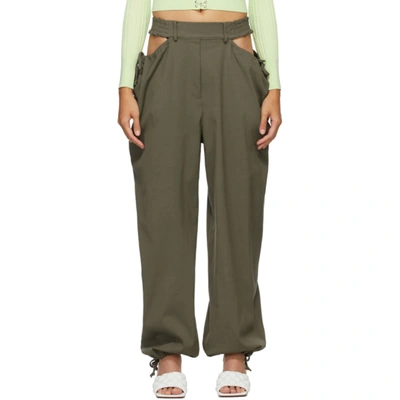 Shop Dion Lee Khaki Gathered Tie Trousers In Slate Green