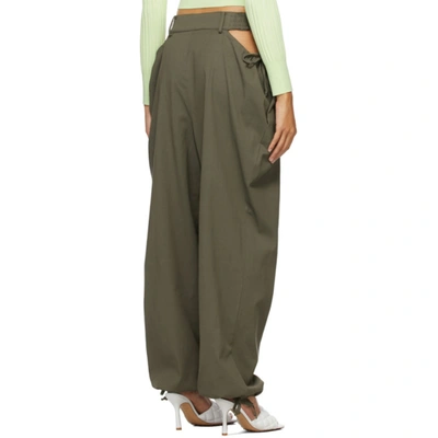 Shop Dion Lee Khaki Gathered Tie Trousers In Slate Green