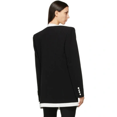 Shop Balmain Black & White Collarless Blazer In Eab Blk/wh