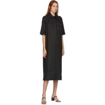 Shop Ganni Black Light Linen Shirt Mid-length Dress In 252 Phantom