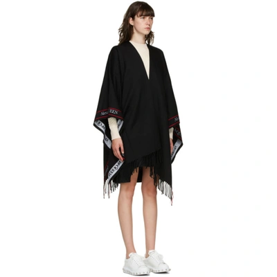 Shop Alexander Mcqueen Black Wool Cape Scarf In 1074 Bl/red