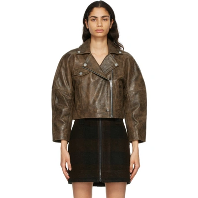 Shop Ganni Brown Washed Leather Jacket In 132 Cognac