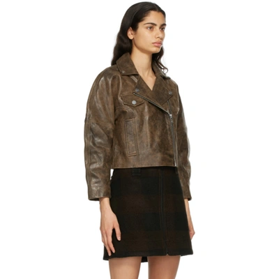 Shop Ganni Brown Washed Leather Jacket In 132 Cognac