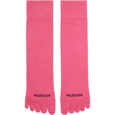 Shop Balenciaga Pink Logo Toe Socks In Fuschia/black