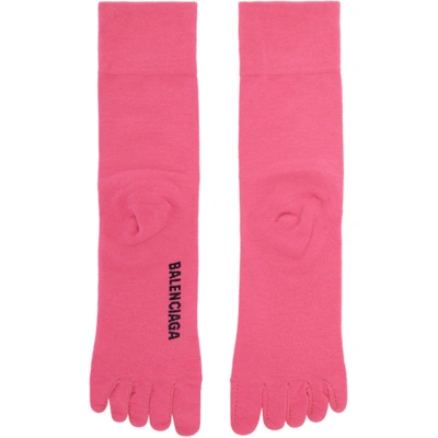 Shop Balenciaga Pink Logo Toe Socks In Fuschia/black