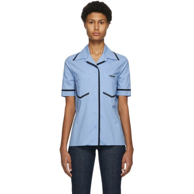 Shop Fendi Blue Eco Popeline Short Sleeve Shirt In F1b64 Piano