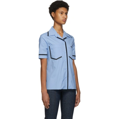 Shop Fendi Blue Eco Popeline Short Sleeve Shirt In F1b64 Piano