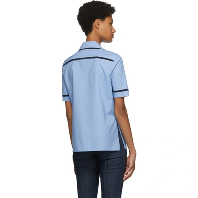 Shop Fendi Blue Eco Popeline Short Sleeve Shirt In F1b64 Piano