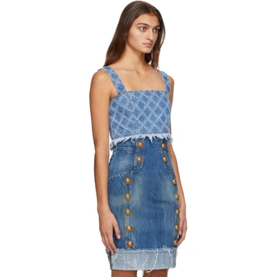 Shop Balmain Blue Denim Laser Grid Top In 6ff Denim