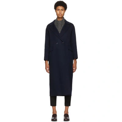 Shop Max Mara Navy Wool Argo Coat In 012 Blue