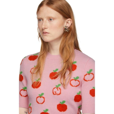 Shop Gucci Pink Jacquard Gg Apple Half-sleeve Sweater In 5148 Pink