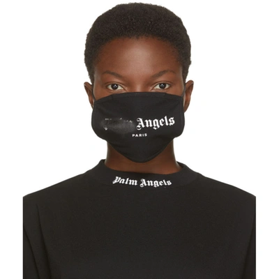 Shop Palm Angels Black & White Spray Logo Mask In Blk Blk