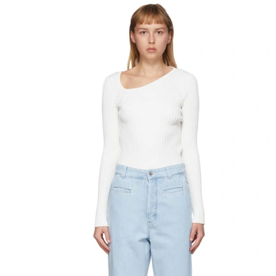 Shop Loewe White Asymmetric Collar Sweater In 2100 White