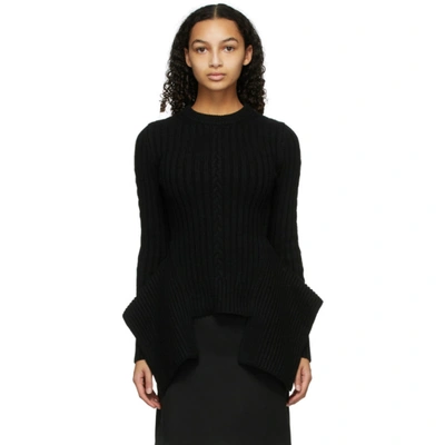 Shop Alexander Mcqueen Black Cable Knit Engineered Peplum Sweater In 1000 Black