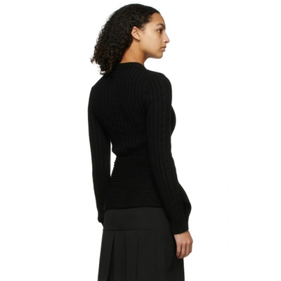 Shop Alexander Mcqueen Black Cable Knit Engineered Peplum Sweater In 1000 Black