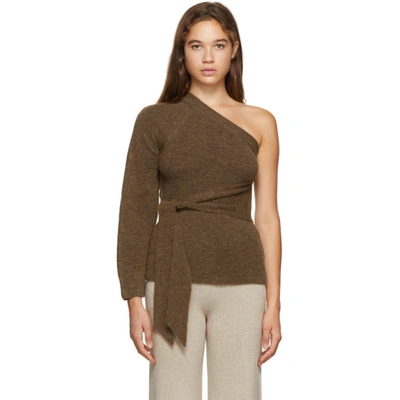 Shop Nanushka Brown One-shoulder Cleto Sweater