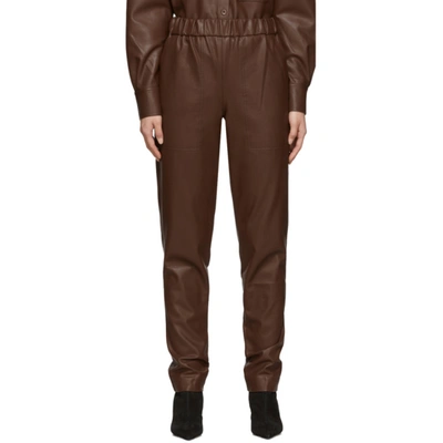 Shop Tibi Brown Faux-leather Pull-on Trousers