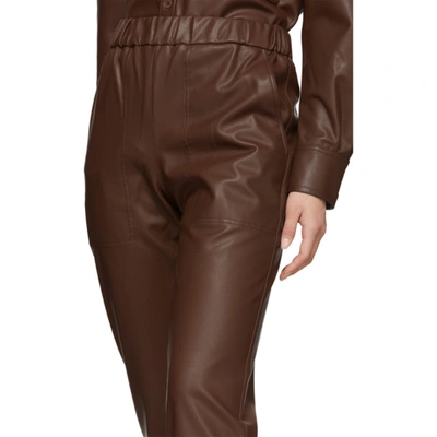 Shop Tibi Brown Faux-leather Pull-on Trousers