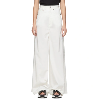Shop Mm6 Maison Margiela Off-white Wide-leg Trousers In 102 Off Whi