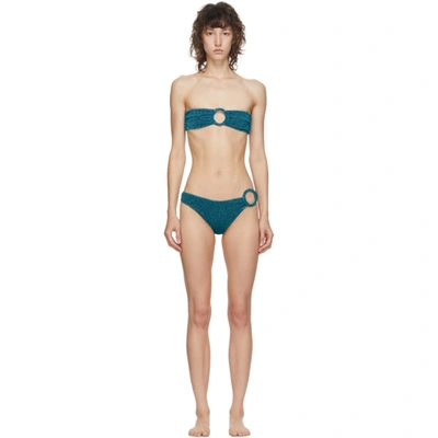 Shop Oseree Blue Lurex Strapless Ring Bikini In Ocean Blue