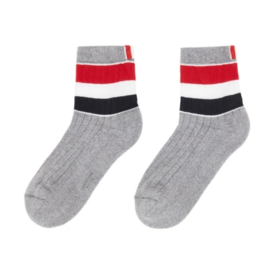 Shop Thom Browne Online Exclusive Grey Rwb Stripe Athletic Socks In 055 Lgtgrey