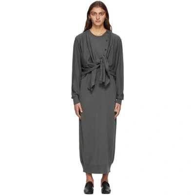 Shop Lemaire Grey Merino Cardigan Dress In 966 Anthrac