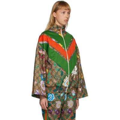 Gucci Flora Gg Supreme Pattern Track Jacket In 2103 Brown