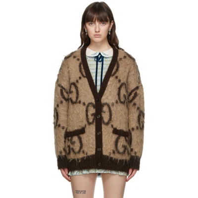 Shop Gucci Reversible Beige And Brown Mohair Gg Oversized Cardigan In 2254 Beige/