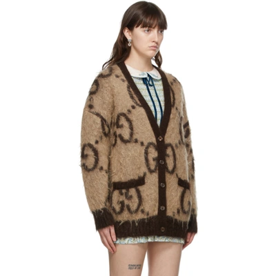 Shop Gucci Reversible Beige And Brown Mohair Gg Oversized Cardigan In 2254 Beige/