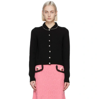 Shop Marc Jacobs Black Wool 'the Jewelled Button' Cardigan In 001 Black