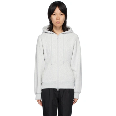 Shop Alexander Wang T Grey Sculpted Zip-up Hoodie In 030 Heather