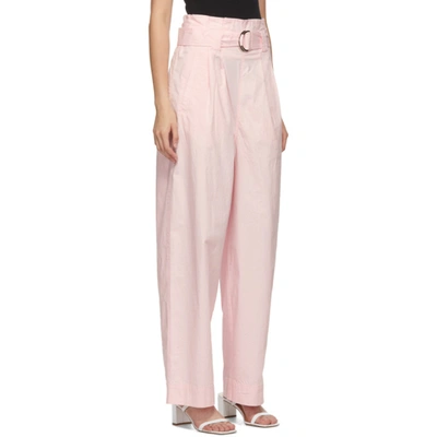 Shop Ganni Pink Paperbag Belted Trousers In 480 Cherry