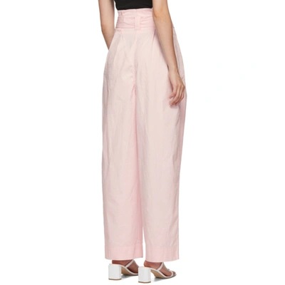 Shop Ganni Pink Paperbag Belted Trousers In 480 Cherry