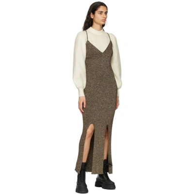 Shop Ganni Gold Knit Glitter Dress In 897 Mole