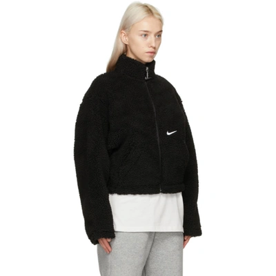 Shop Nike Black Sherpa Swoosh Jacket In 010 Blk/wh