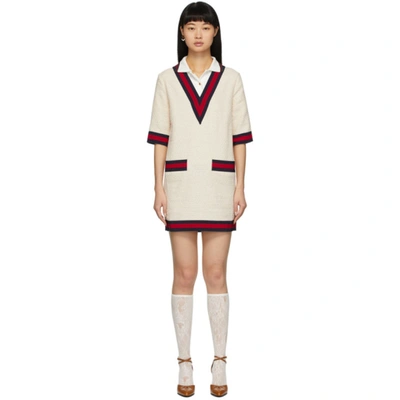 Shop Gucci Off-white Tweed Short Dress In 9401 Garden