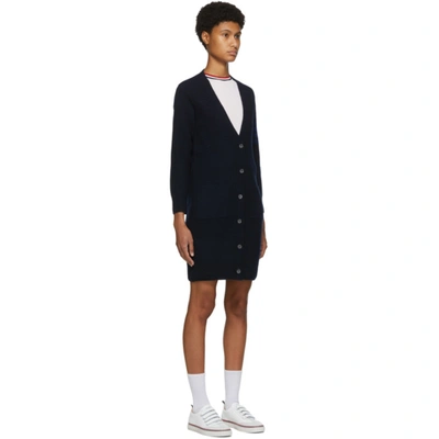 Shop Thom Browne Navy Wool & Cashmere Overwashed 4-bar Cardigan In 415 Navy