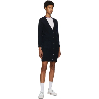 Shop Thom Browne Navy Wool & Cashmere Overwashed 4-bar Cardigan In 415 Navy