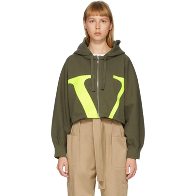 Shop Valentino Green Vlogo Cropped Hoodie In 26v Olive